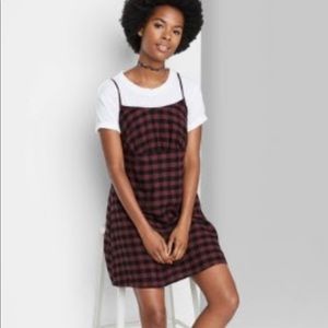 Wild Fable woven maroon plaid slip dress